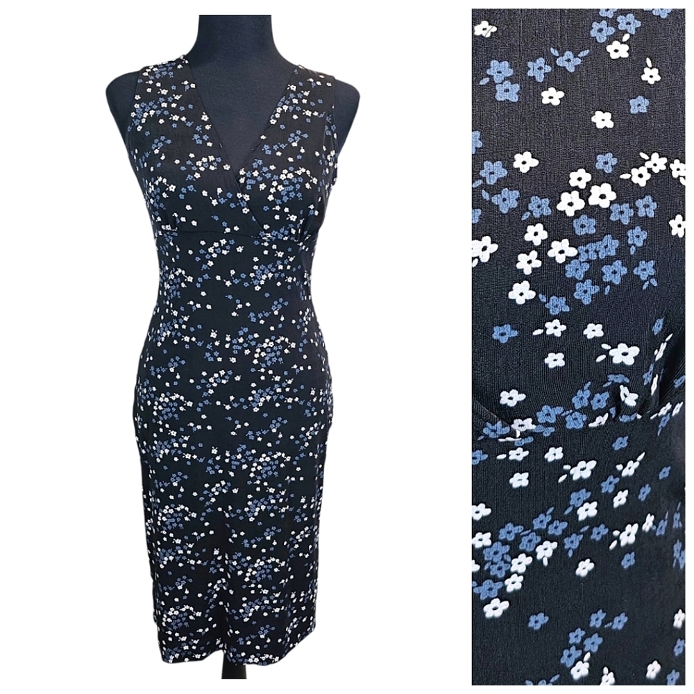 Vintage 90s PS Perception Floral Sleeveless Bodycon Midi Dress M Dark Romantic